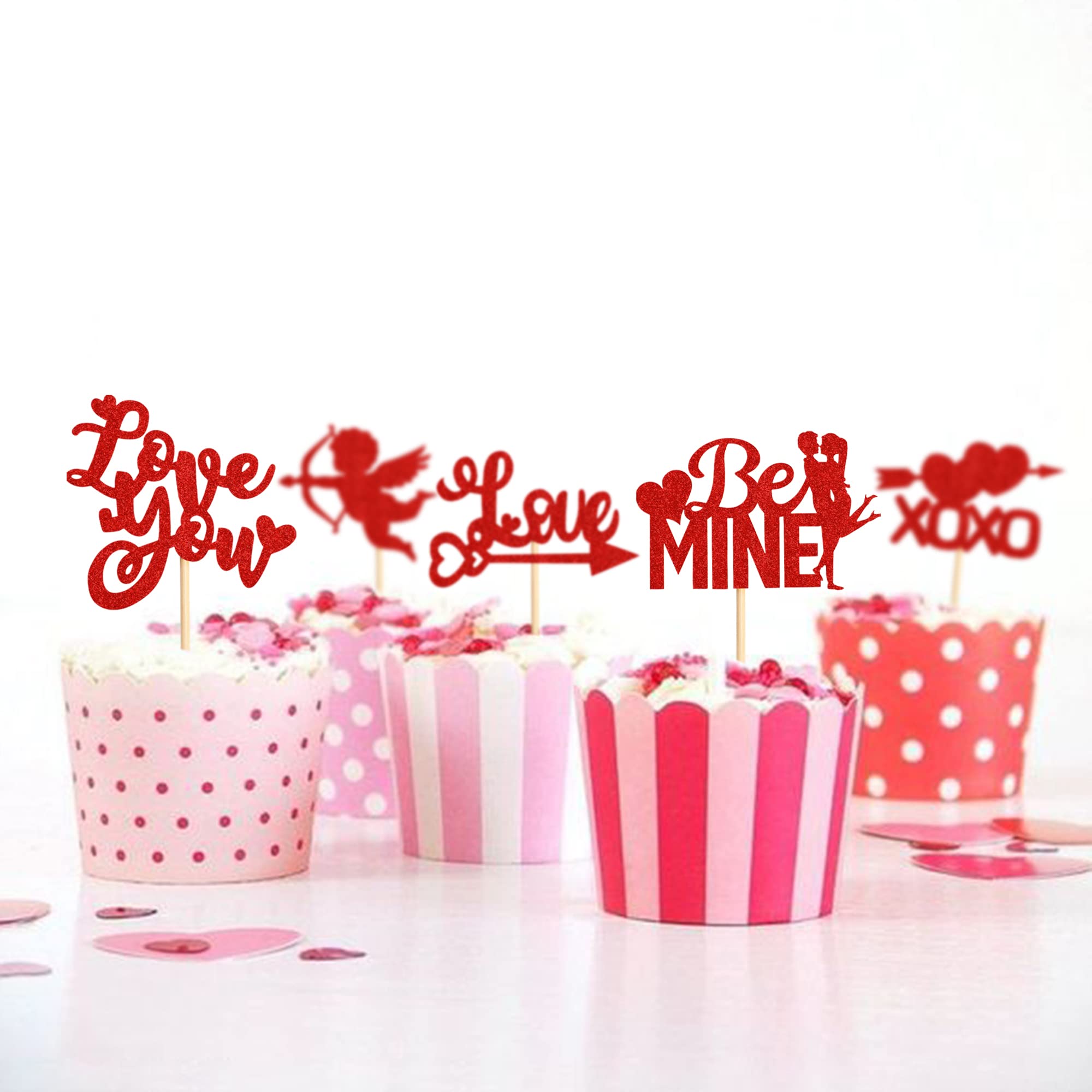 36 Valentinstag Cupcake-Topper – Glitzernde Herz-Motive, 5,6 X 12,7 Cm, Rot
