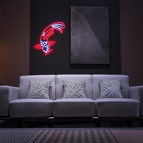 Miniatura 6 de Koi Fish - Letrero de neón con luces de neón de carpa de Koi, peces japoneses, LED rojo neón, azul, pez de la suerte, letreros de neón para Pez