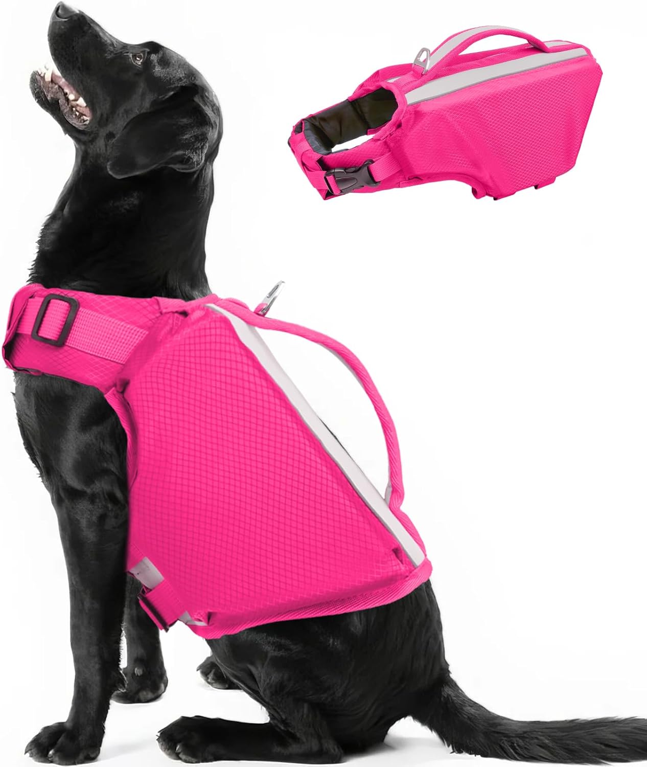 Kuoser Dog Life Jacket, High Flotation Dog Life Vest for Swimming Boating, Adjustable Small Medium Large Dog Swim Vest with Rescue Handle, Reflective Safety Pet Life Preserver Floats for Pool XX-Large (Chest Girth:30.71-38.58'') B-Rose