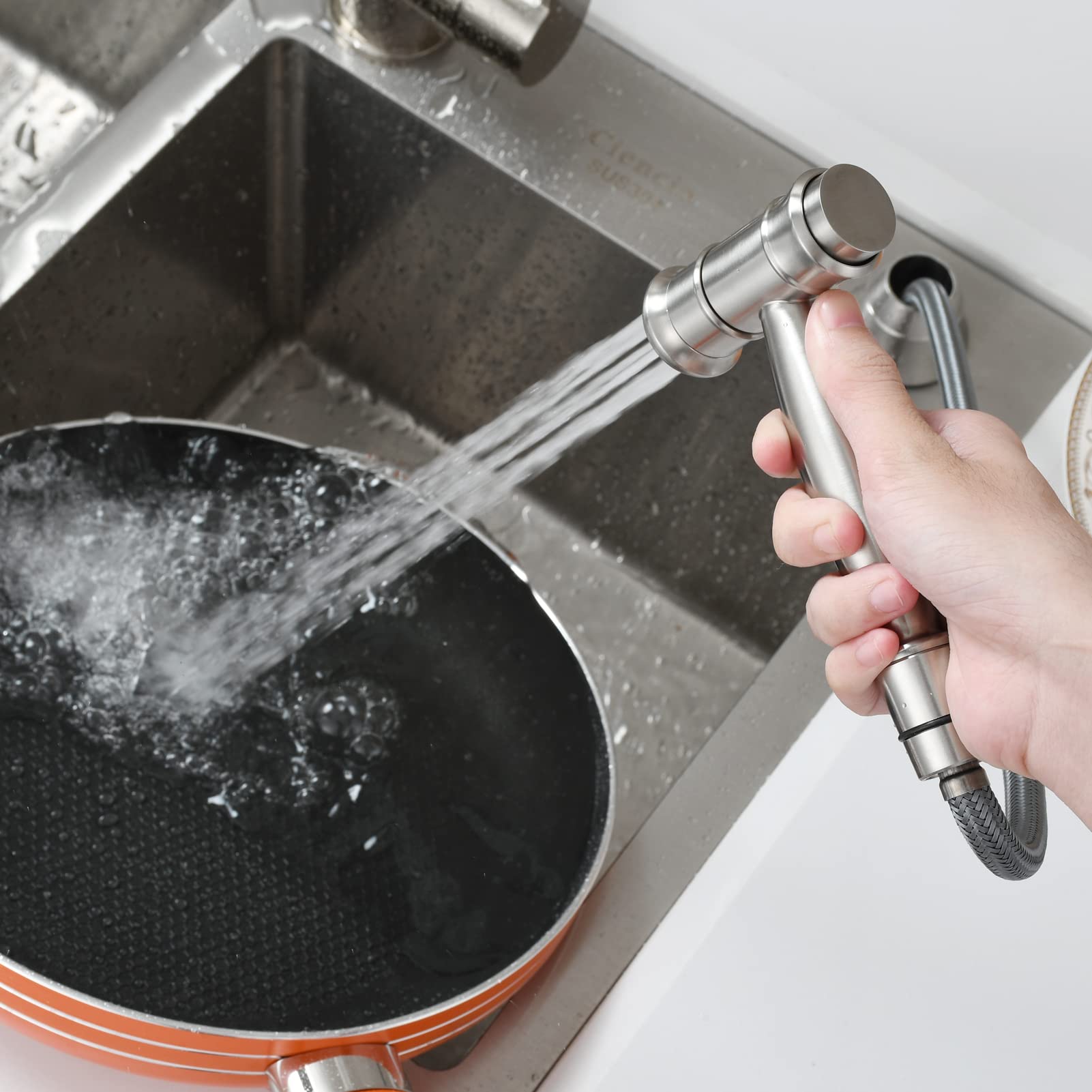 Tecmolog Brausekopf Küchenarmatur Edelstahl 2 Strahlarten Geschirrbrause Ersatzkopf für Küche, Gebürstetes Nickel, WS030AF