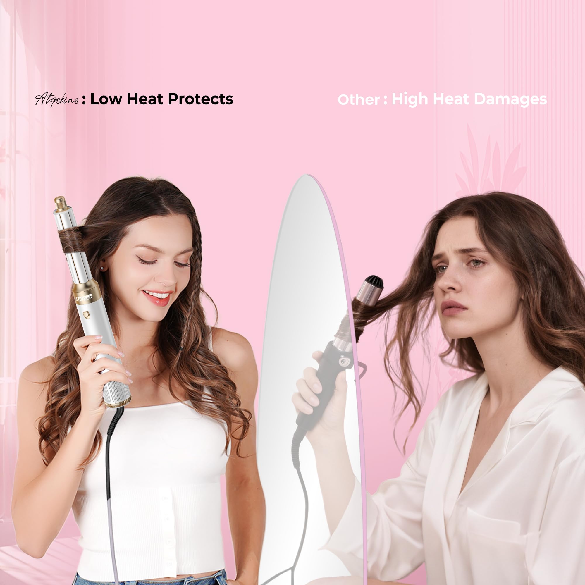 Atopskins Air Styler 6 en 1 Hair Styler Airbrush Pro Cheveux Avec Seche Cheveux Brosse Soufflante, Brosse Seche Cheveux, Brushing Brosse Soufflante, air Boucleur, pour Sécher, Boucler, Lisser