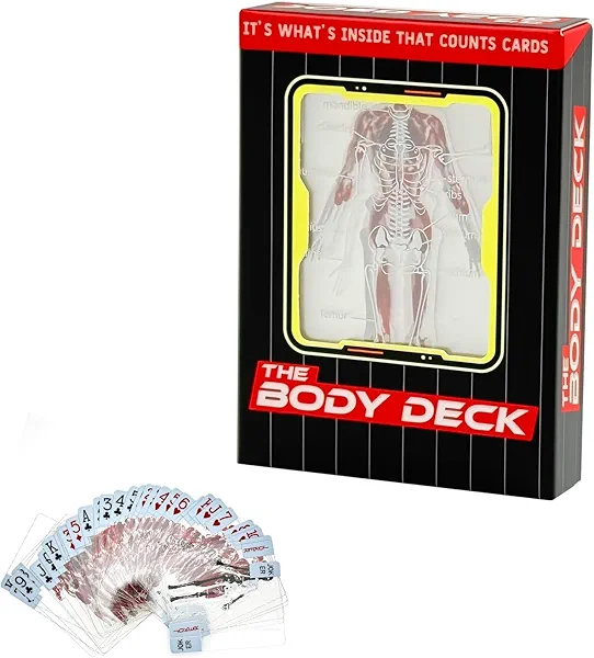 The Body Deck Transparent Playing Cards, 3D Human Anatomy Design, 54 Educational Skeleton Cards, Waterproof