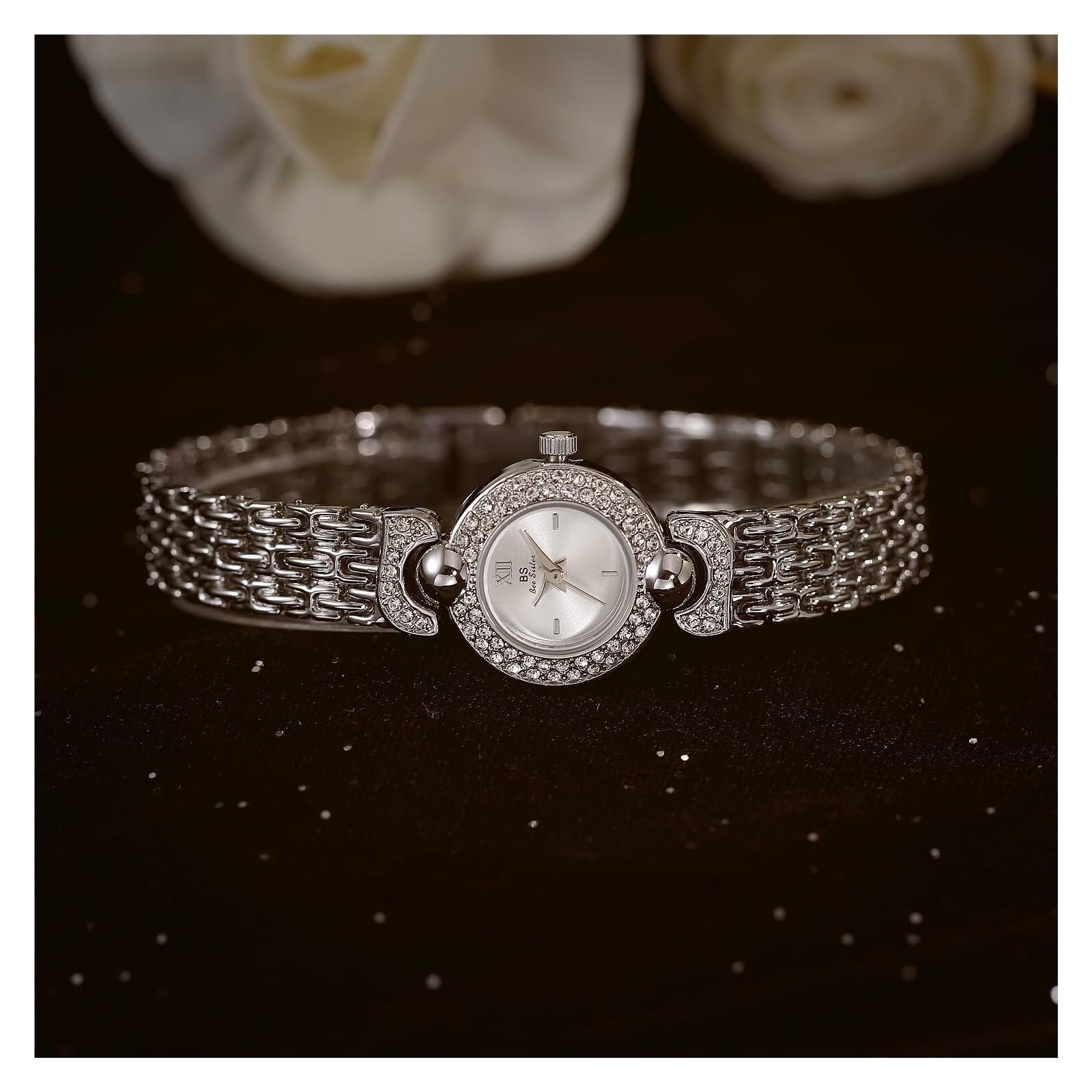 Orologio abbagliante da donna Small Petite Diamond | Orologio da polso con cinturino impermeabile con quadrante rotondo semplice for donna