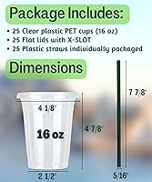 Vista 2 de Vasos de plástico transparente de 16 onzas con tapas y popotes, vasos desechables para bebidas frías, café helado, batidos, batidos, 25