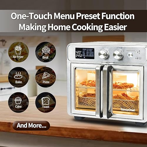 Miniatura 5 de Combo de horno tostador y freidora de aire de 26 cuartos de galón, 15 funciones de cocción incluyendo asador y controles digitales, 30 recetas y 5