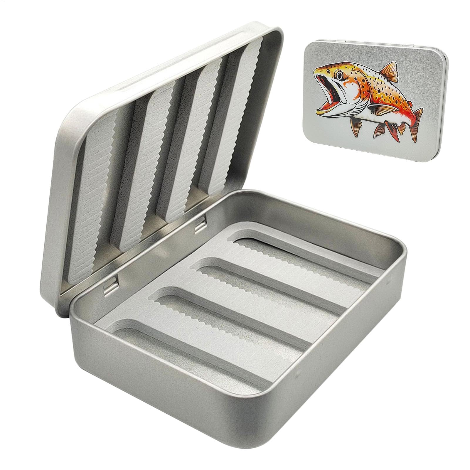 Large Fishing Box, Trout Fly Box, Fishing Hook Box, Fishing Storage Case, Large Metal Fly Fish Tackle Boxes with Trout Fly Print, Fish Hook Storage Case for Outdoor Adventures