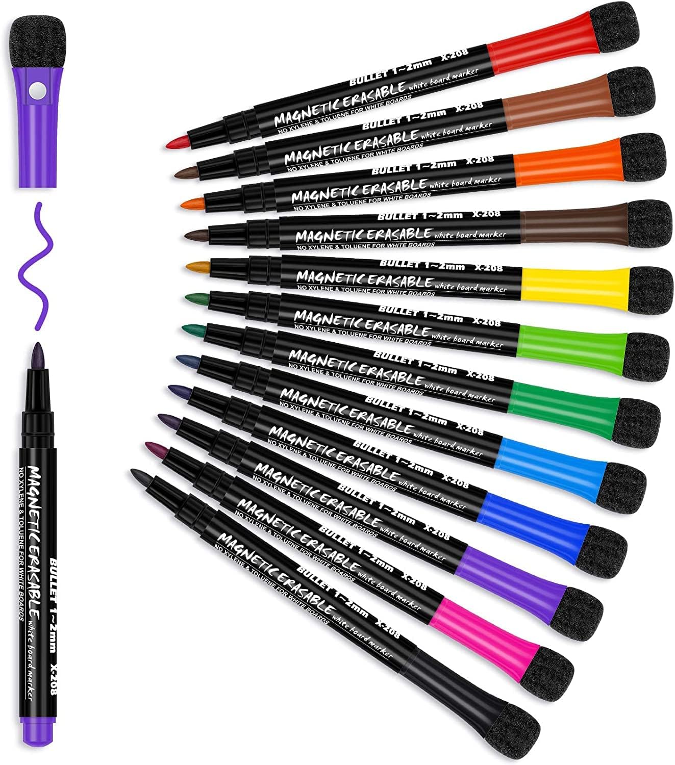 KIRA 12 Magnetic Whiteboard Pens With Eraser, Dry Wipe Markers, Whiteboard Markers, White Board Pens, White Board Markers Erasable, Whiteboard Pen, Whiteboard Marker, Dry Wipe Pens, Marker Pens-image-45