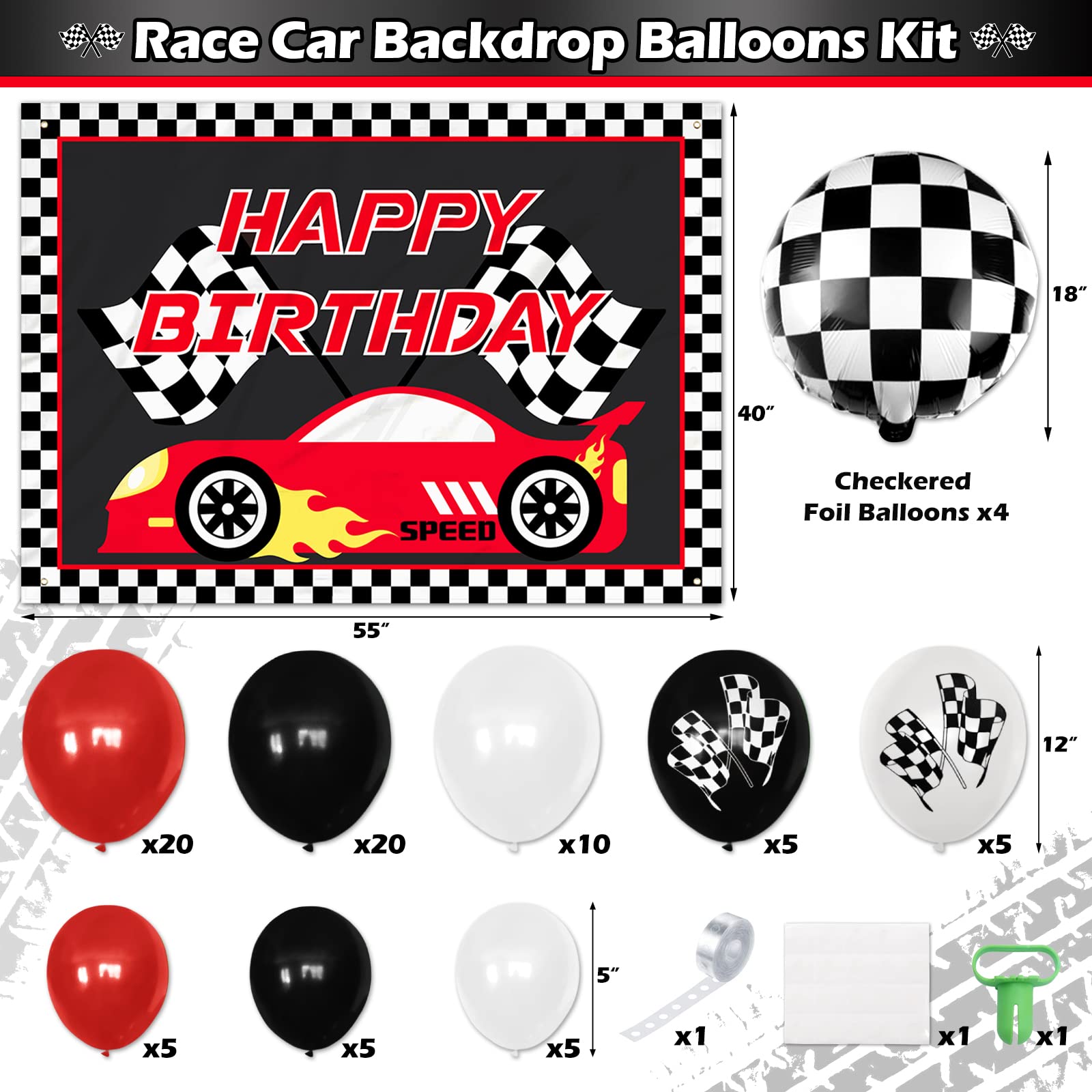 Race Car Birthday Party Decoration Supplies 83PCS Race Car Backdrop Banner and Balloon Garland