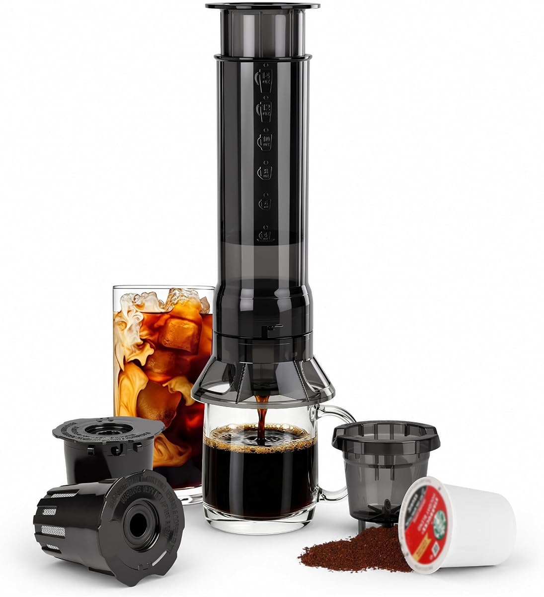 Cafetera de prensa francesa para cápsulas y posos K Cup con filtros de papel | Prensa de café para acampar, sabor suave sin arena, menos amargura, preparación rápida, cafetera Manual para el hogar, la oficina y los viajes