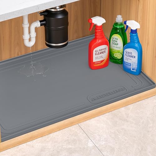 Waterproof Under Sink Mat 34"x22", Silicone Mat, Dark Gray | BPA-Free Raised-Edge Cabinet Protector & Leak Tray for Bathroom Cabinets, Boots, Pet Feeding Dog & Cat Mats, Dishwasher Safe
