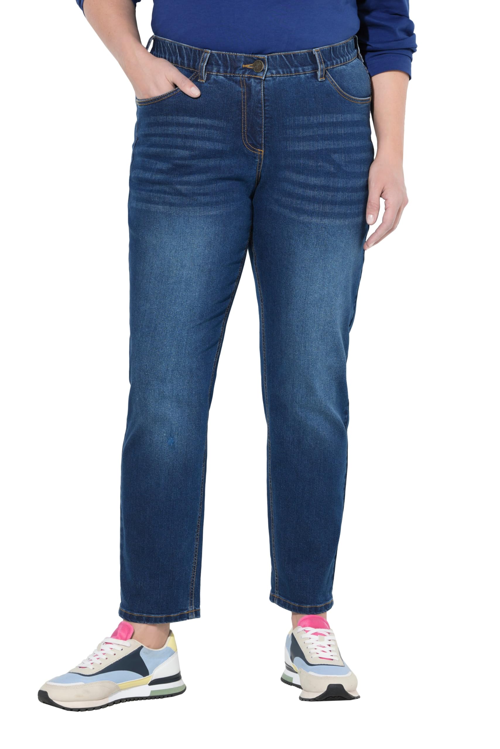 Ulla Popken Women's Jeans, Boyfriend Casual Pants, Blue Denim, 32W x 32L