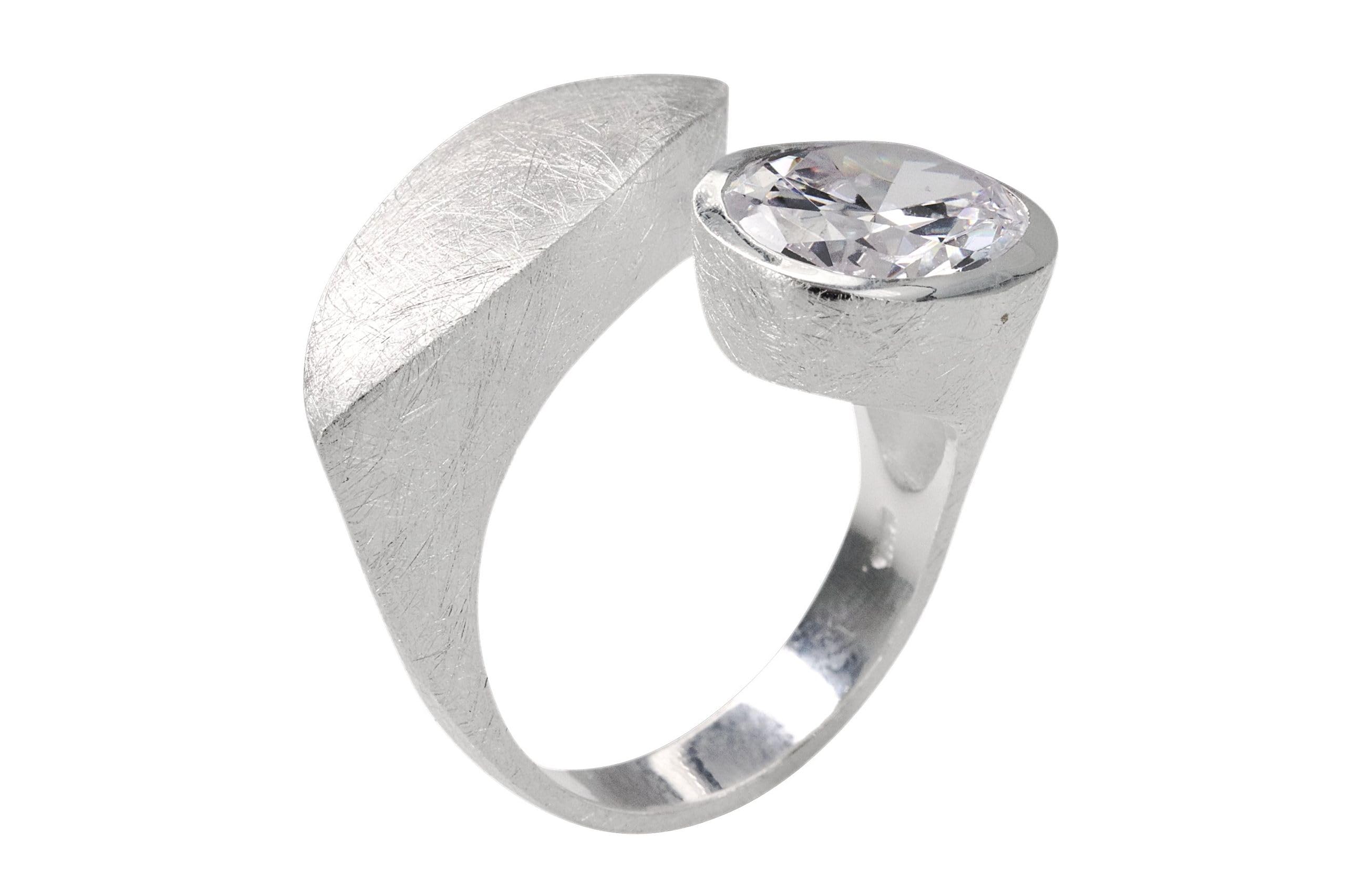 SILBERMOOS Damen Ring mit Zirkonia Diamantschliff Design Motiv Ring breit offen strahlend Sterling Silber 925
