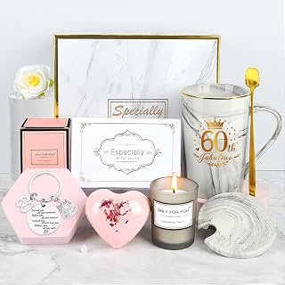 Cadeau Anniversaire 60 Ans, Coffret Cadeau Femme Original, Tasse à Café, Idee Cadeau 60 Ans Anniversaire, Coffret Cadeau pour Femme, Maman, Grandmère