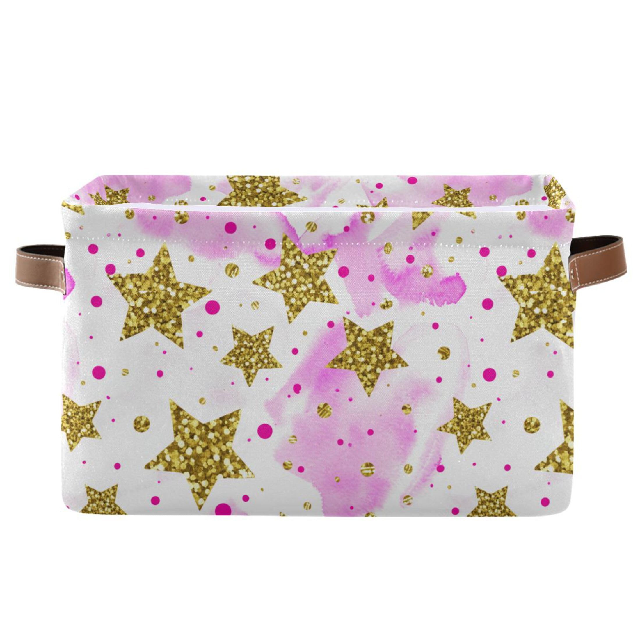 Panier de rangement pliable en toile rose de qualité supérieure et motifs dorés