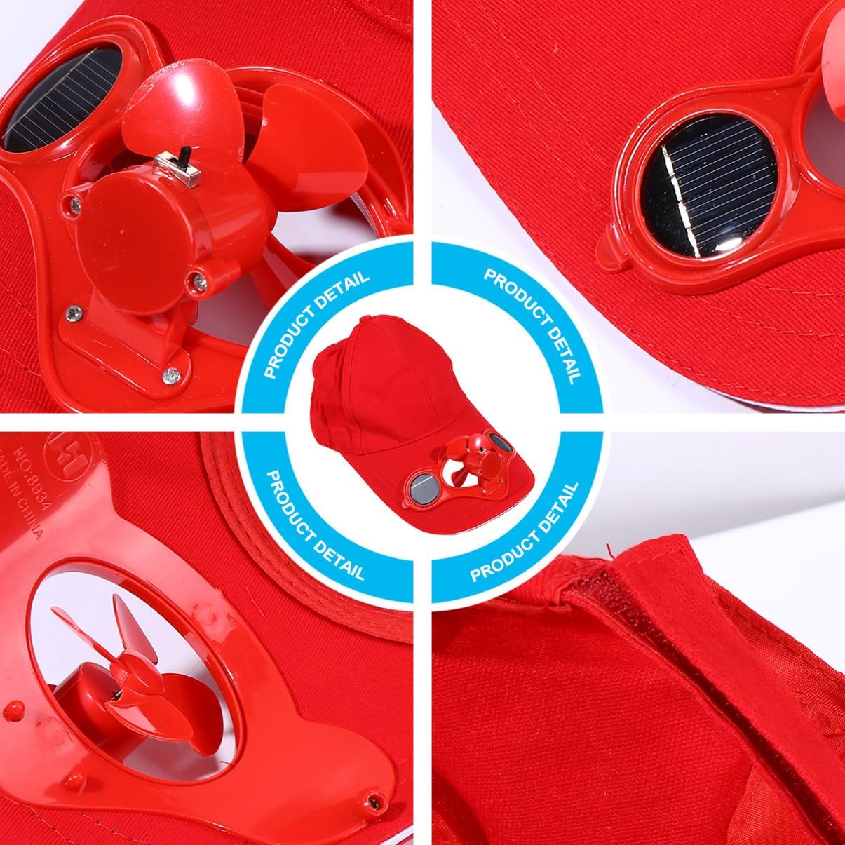Energy Storage Fan Cap Cotton Summer Hat for Children Red