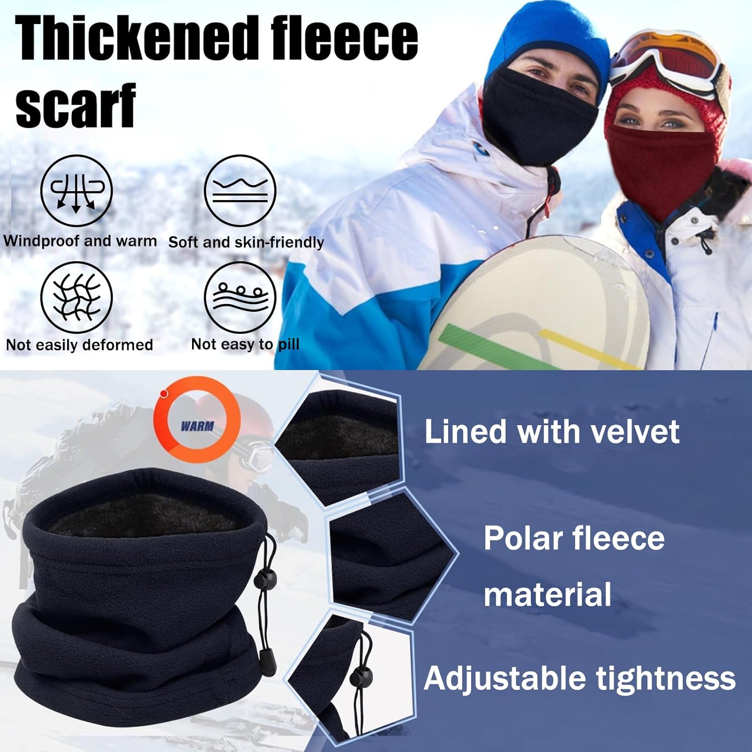 Cache-cou Homme Femme - En Laine Et Polyester - Pour Ski, Moto, Vélo - Chauffant Et Respirant