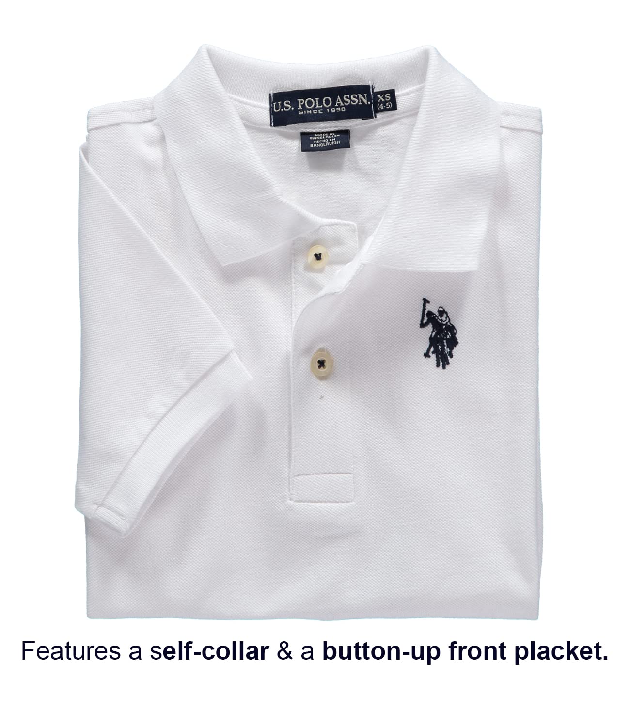 U.S. Polo Assn. Boys' Big Classic Short Sleeve Solid Pique Polo Shirt, New White, 10/12