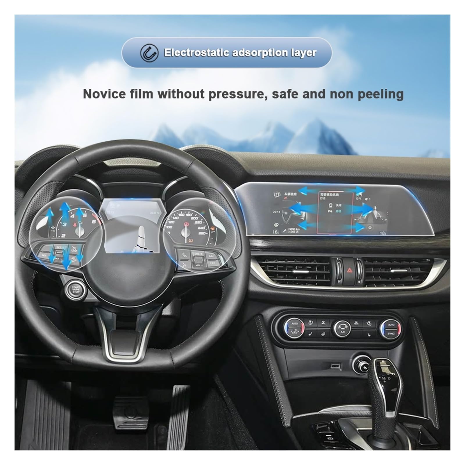 Matter blendfreier Displayschutz für Konsole Navigationsbildschirm TPU-Folie kratzfestes PPF für Al&FA Ro&meo Stelvio 2019–2022 Displayfolie