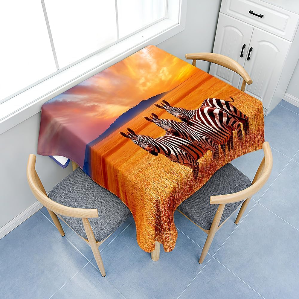 Tovaglia Antimacchia Rettangolare Zebra, Tovaglie da Tavolo Impermeabile Poliestere Campo di Grano 3D, per Natalizia Cucina Feste Giardino, 200x200 cm A/B2680