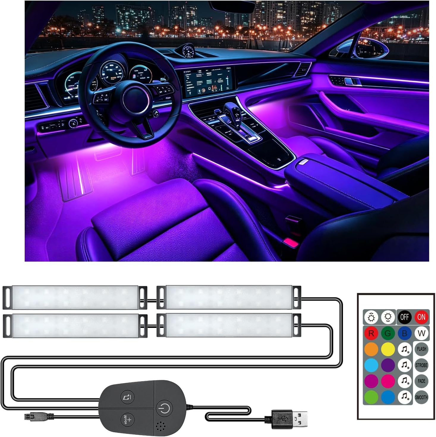 Honalia Car LED Lights Interior,RGB Interior Car Lights with Remote Control