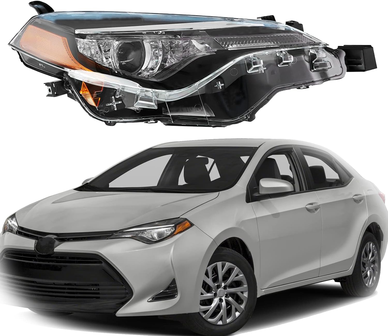 Amber Corner Passenger Side Front Right Projector Headlight Assembly Replacement for 2017 2018 2019 Corolla L/LE/LE ECO 81110-02M70