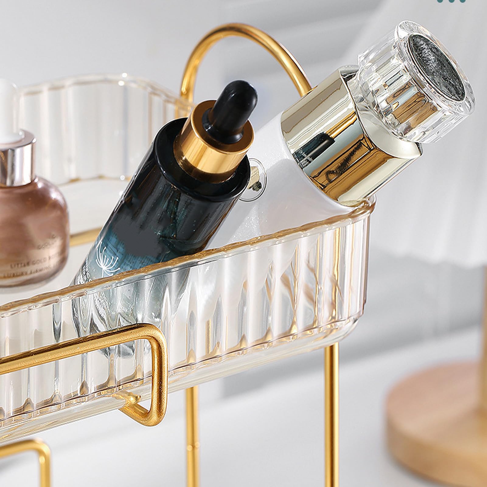 Organizador de encimera de baño de 2 Niveles, Estante de Maquillaje de plástico Gran Capacidad de Gran Capacidad Bandeja de Cuidado (ámbar)
