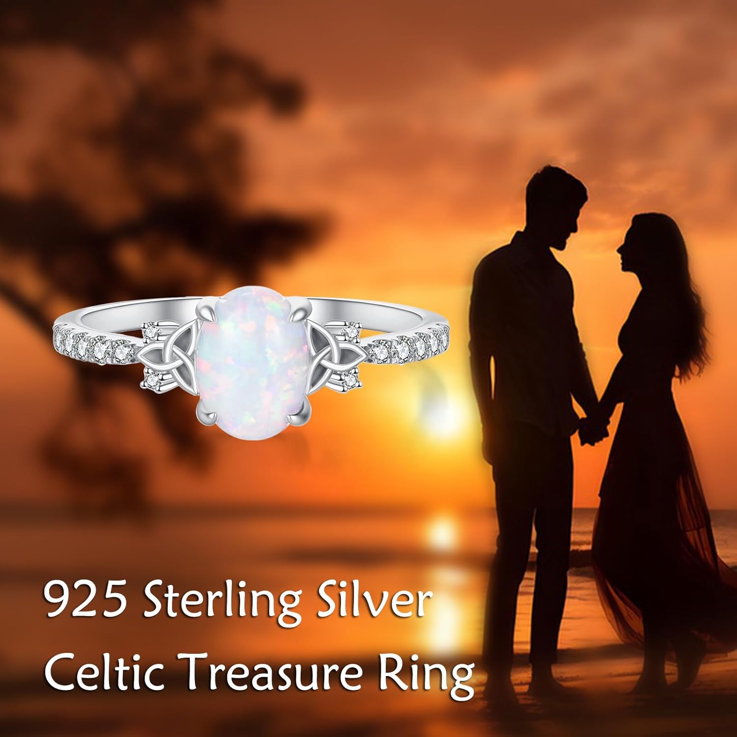 YDD 1.5ct Oval Cut Opal Engagement Rings for Women Genuine Opal Rings Celtic Engagement Rings 925 Sterling Silver Opal Wedding Anniversary Promise Ring