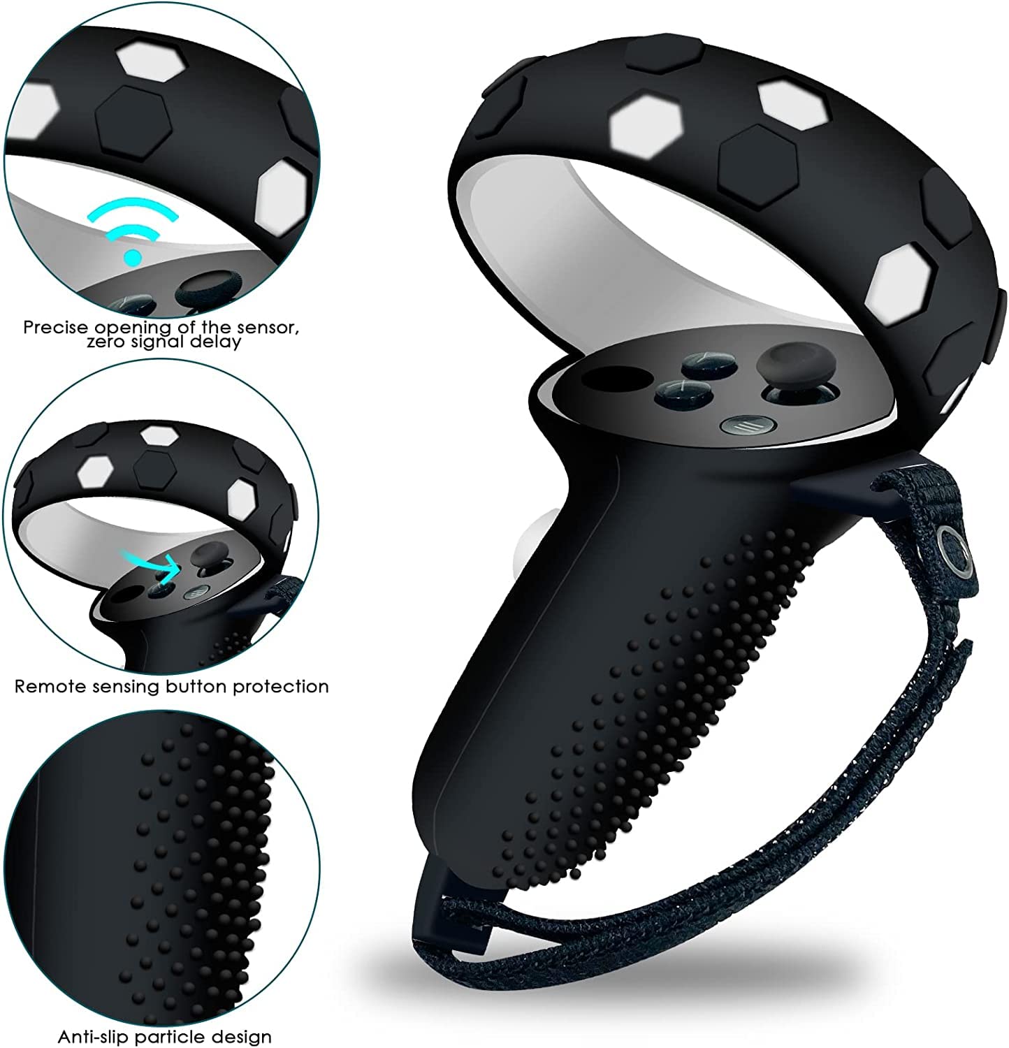 JYMEGOVR for Oculus Quest 2 Silicone Cover, Protective Cover Accessories for Meta VR, Multi Colors Soft Shell Skin, Controller Grips & Face Cover Set (Black)