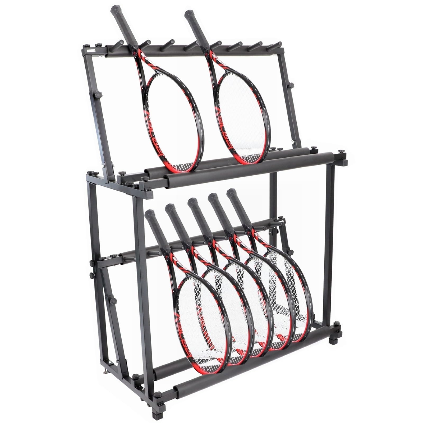 2-Tiers Tennis Racquet Storage Rack, Tennis Racket Holder, Height Adjustable,Large Storage Rack for Tennis Racket/Badminton Racquet/Violins/Guitars