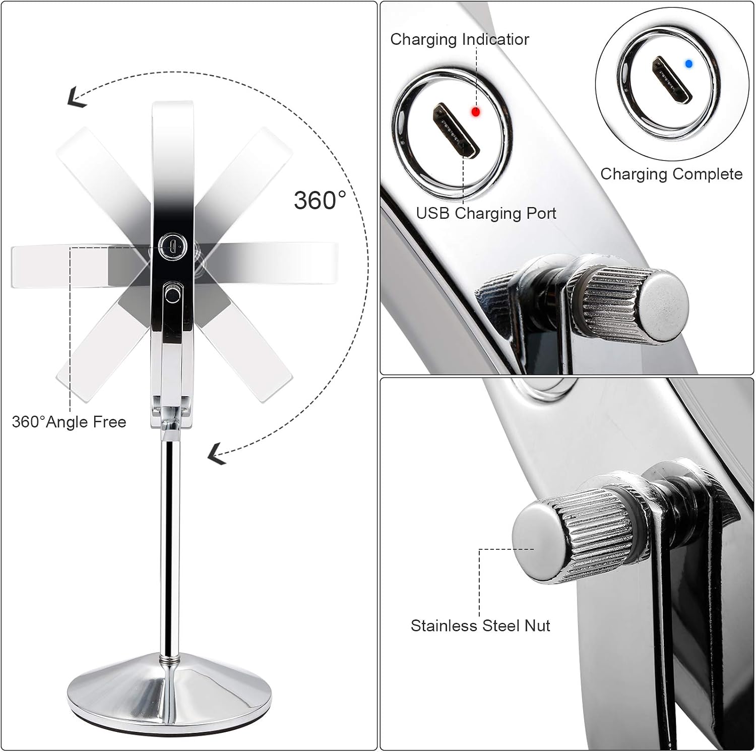 Makeup Mirror Double-Sided 1X 7X Magnified Vanity Mirror with LED Light USB Rechargeable Touch Screen 3 Colors Brightness Adjustable 360° Rotation for Dressing Table, Bathroom, Bedroom image 5