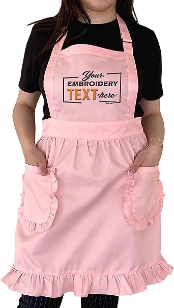 Custom Embroidered Ruffle Apron Kitchen Cooking Baking Grilling Cleaning Maid Costume Womens Apron with Pockets
