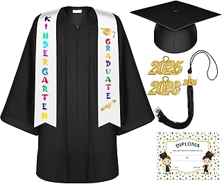 Unisex Matte Kindergarten Graduation Gown Cap Tassel Set with 2026/2027 Charm Printed Stole for Kid Grad Gift
