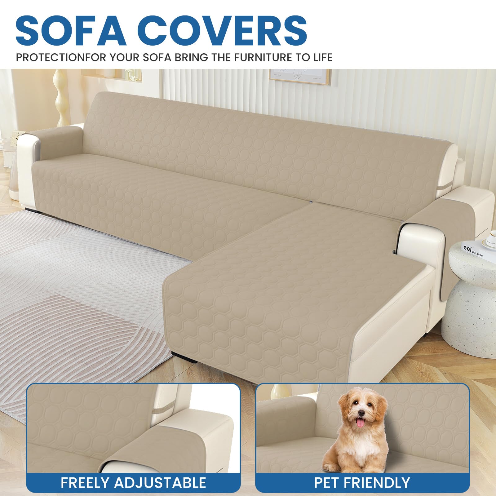 Ystyle Housse Canape d'angle 2 Places avec Accoudoirs, Imperméable Antidérapant Housse de Canapé d'angle en Forme de L(210cm), Universel Réversible, Anti Poils Animaux Protecteur, Beige