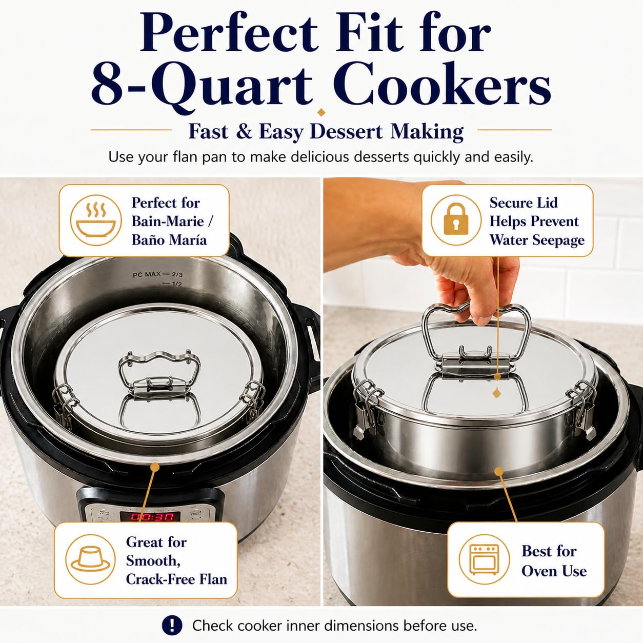 Molde de acero inoxidable para flan/pudín, compatible con olla instantánea de 8 cuartos de galón, sartén para tartas de queso, sartén fácil de usar para hornear con baño de agua,
