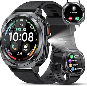 Military Smart Watches for Men, 1.39" HD Fitness Watch, 24/7 Heart Rate Sleep Monitor, Smart Watch for Men, 114+ Sport Modes, IP68 Waterproof Smartwatch for Android iOS, 30 Day, Black