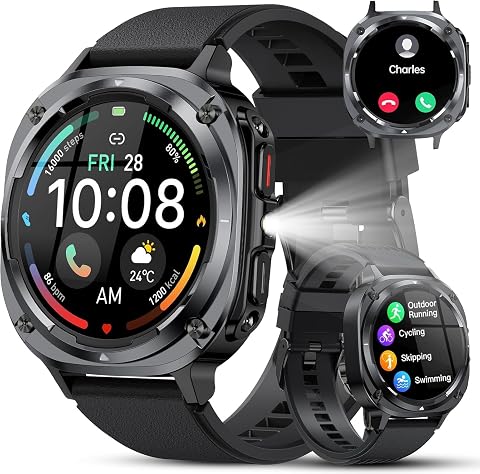 Reloj Inteligente Hombre Militar, 1.45" HD Smartwatch Hombre con Llamadas BT 5.4, 114+ Modos Deportivos, Monitor de Sueño/Podómetro/Pulsómetro, IP68 Impermeable Pulsera Actividad para Android iOS