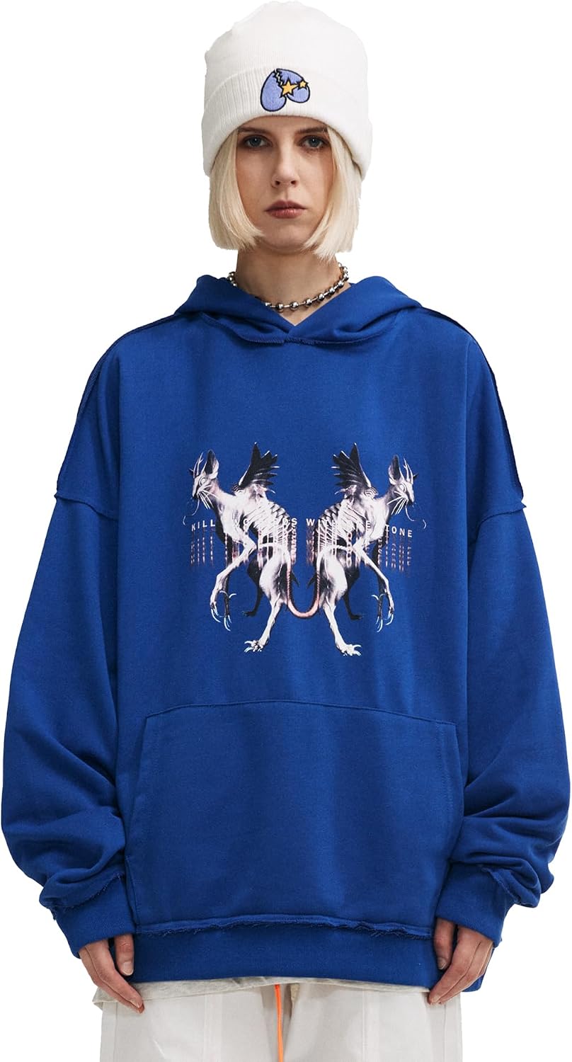 Niepce Inc Streetwear Urban Graphic Men's Hoodie (Blue1, Large)