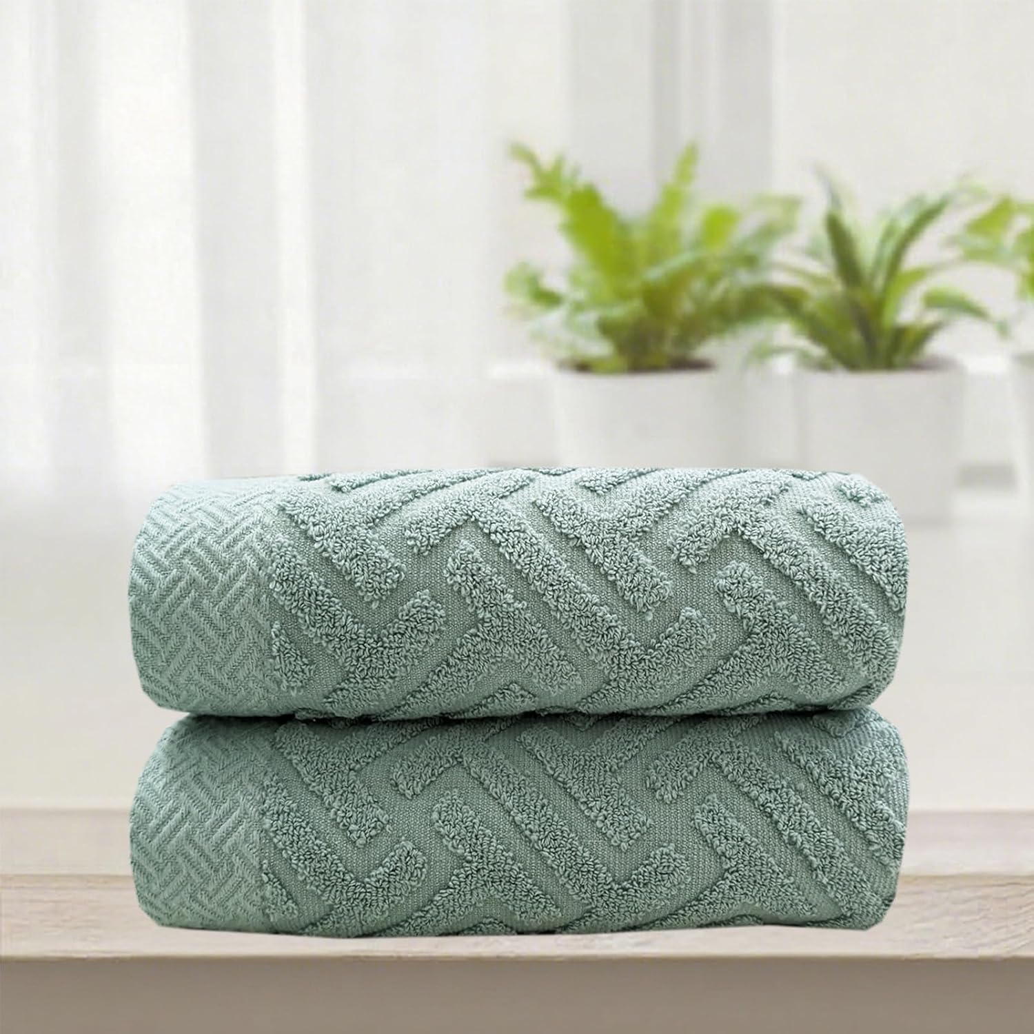 ABREEZE 2 Packs 100% Cotton Geometric Pattern Towel Set, Highly Absorbent Quick Drying Towels for Bathroom Home Spa Hotel, Purple