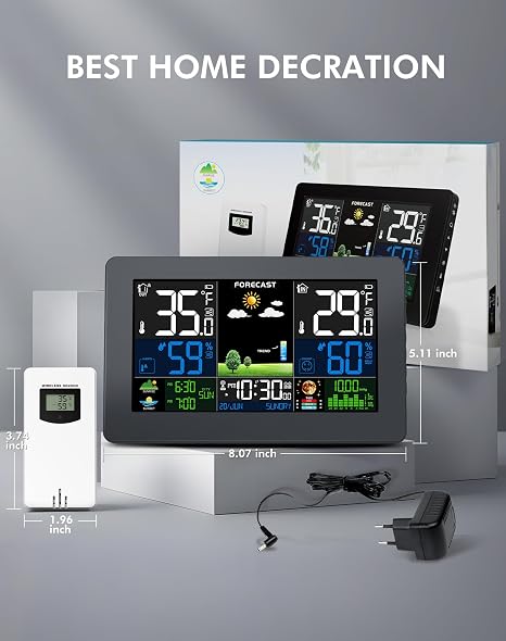 Weather Station Wireless Indoor Outdoor, Digital Thermometer with Remote Sensor, Large Display Home Weather Stations with Weather Forecast, Atomic Clock, Barometric Pressure, Moon Phase