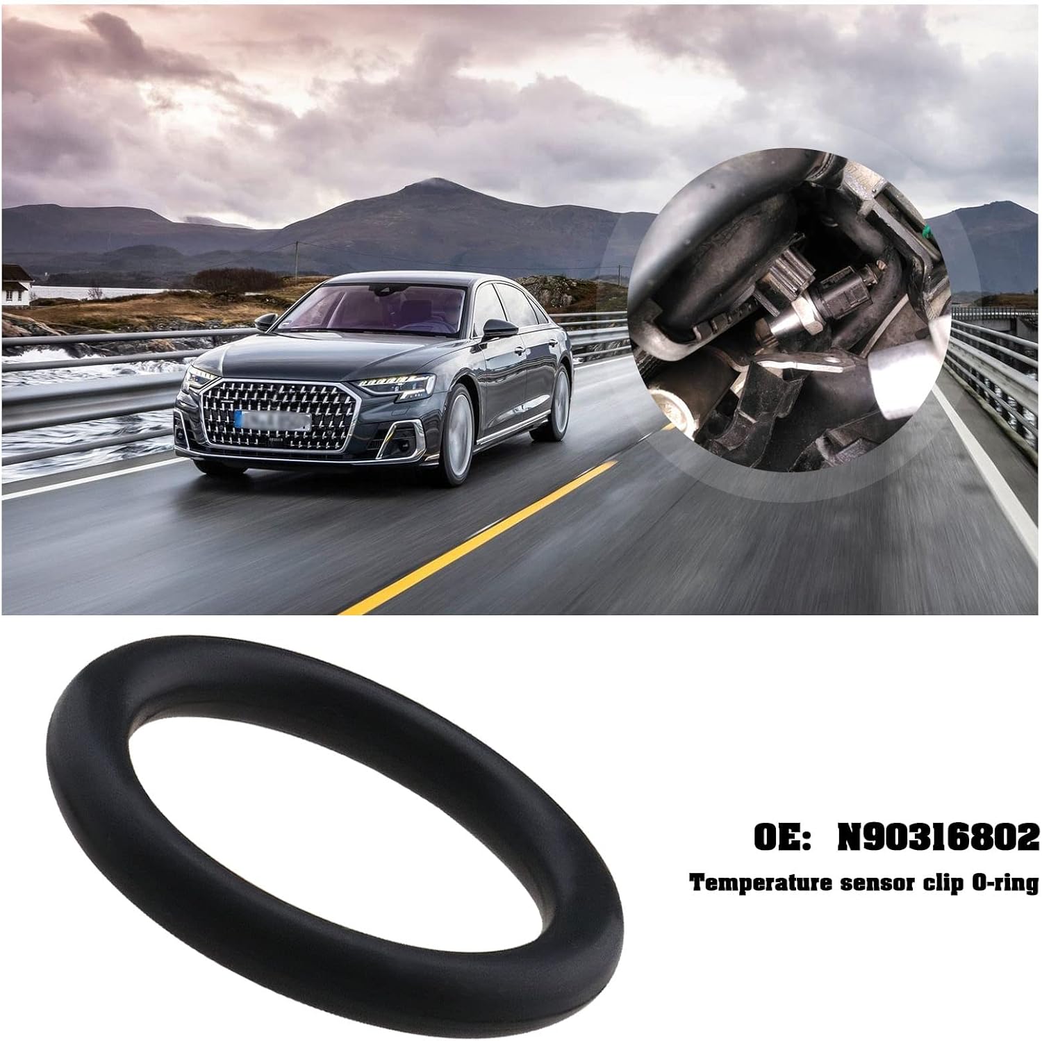 ECSiNG 2PCS U-Clips & 2PCS O-Rings for Coolant Temperature Sensor Part Number 032121142 N90316802 Automotive Replacement Parts Black