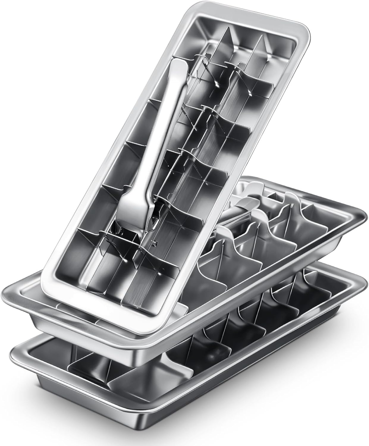 3 Pcs 18 Slot Stainless Steel Ice Cube Maker and Tray Ice Cube Tray for Bars Kitchens Levers Remove Cubes Easy Removal Metal Food Grade Freezer Molds for Food Juice Dishwasher Safe