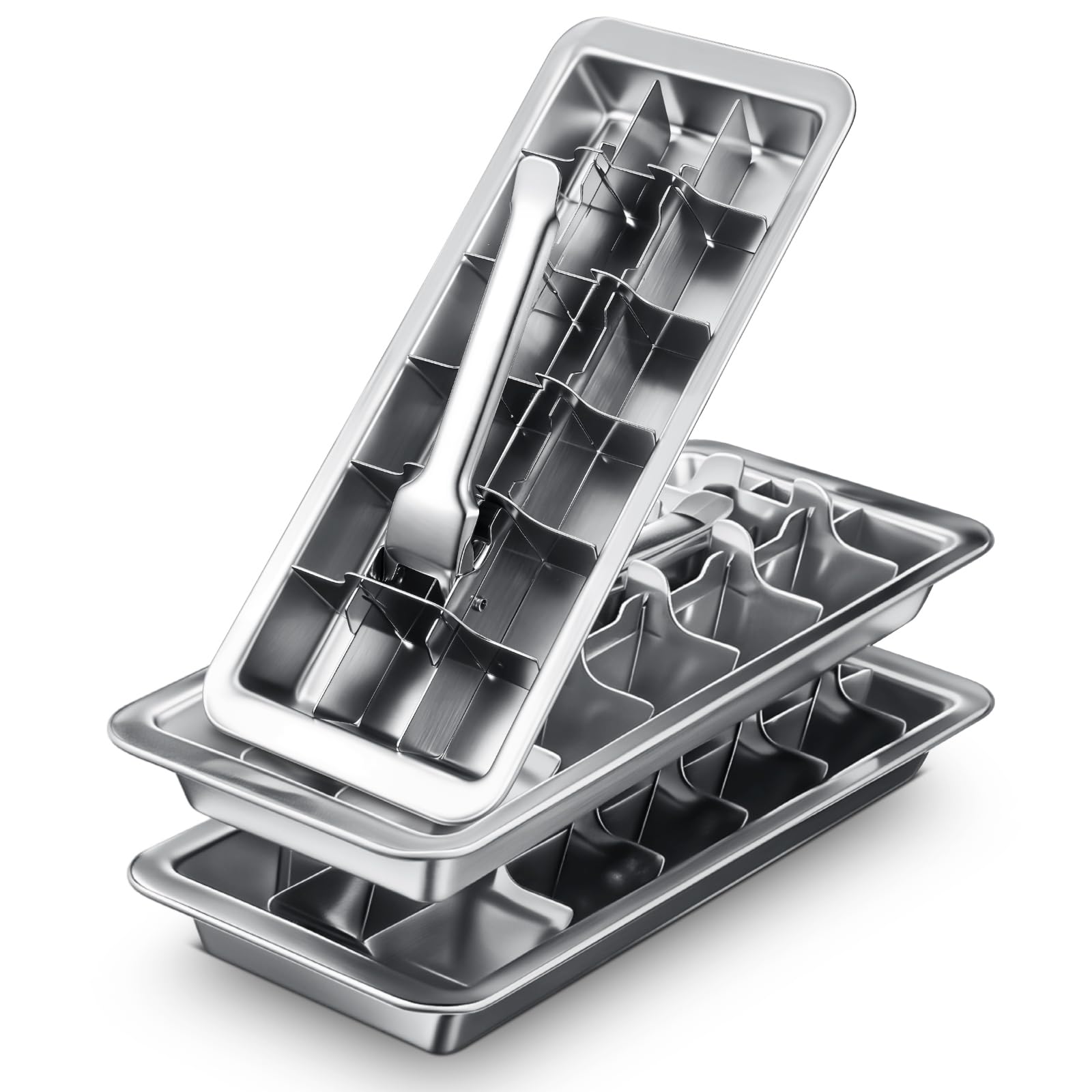 Yaocom Eiswürfelbereiter und Eiswürfelform aus Edelstahl, 18 Schlitze, Eiswürfelform für Bars, Küchen, Hebel, zum Entfernen von Würfeln, einfaches Entfernen, Metall-Eis, Lebensmittelqualität