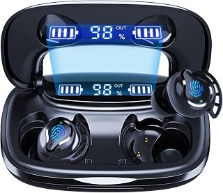 Wireless Earbuds Bluetooth Headphones, 180H Playtime Ear Buds IPX8 Waterproof Bluetooth Earphones, in-Ear Headphones with LED Display Touch Control for Sport/Work (Black)