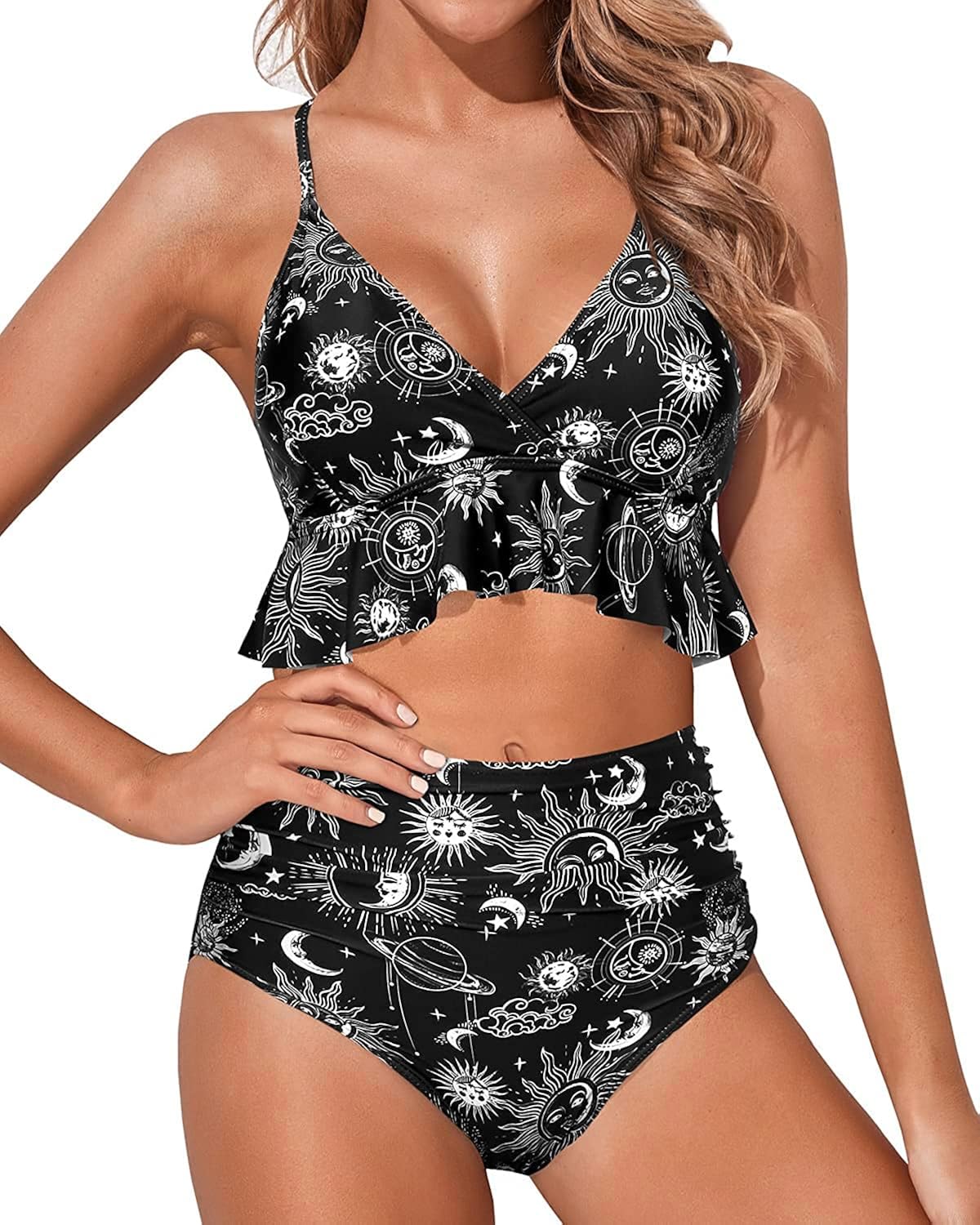 Tempt Me Women Two Piece Swimsuits High Waisted Bikini Set Ruffle Flounce Tummy Control Bottoms Bathing Suit : Clothing, Shoes & Jewelry