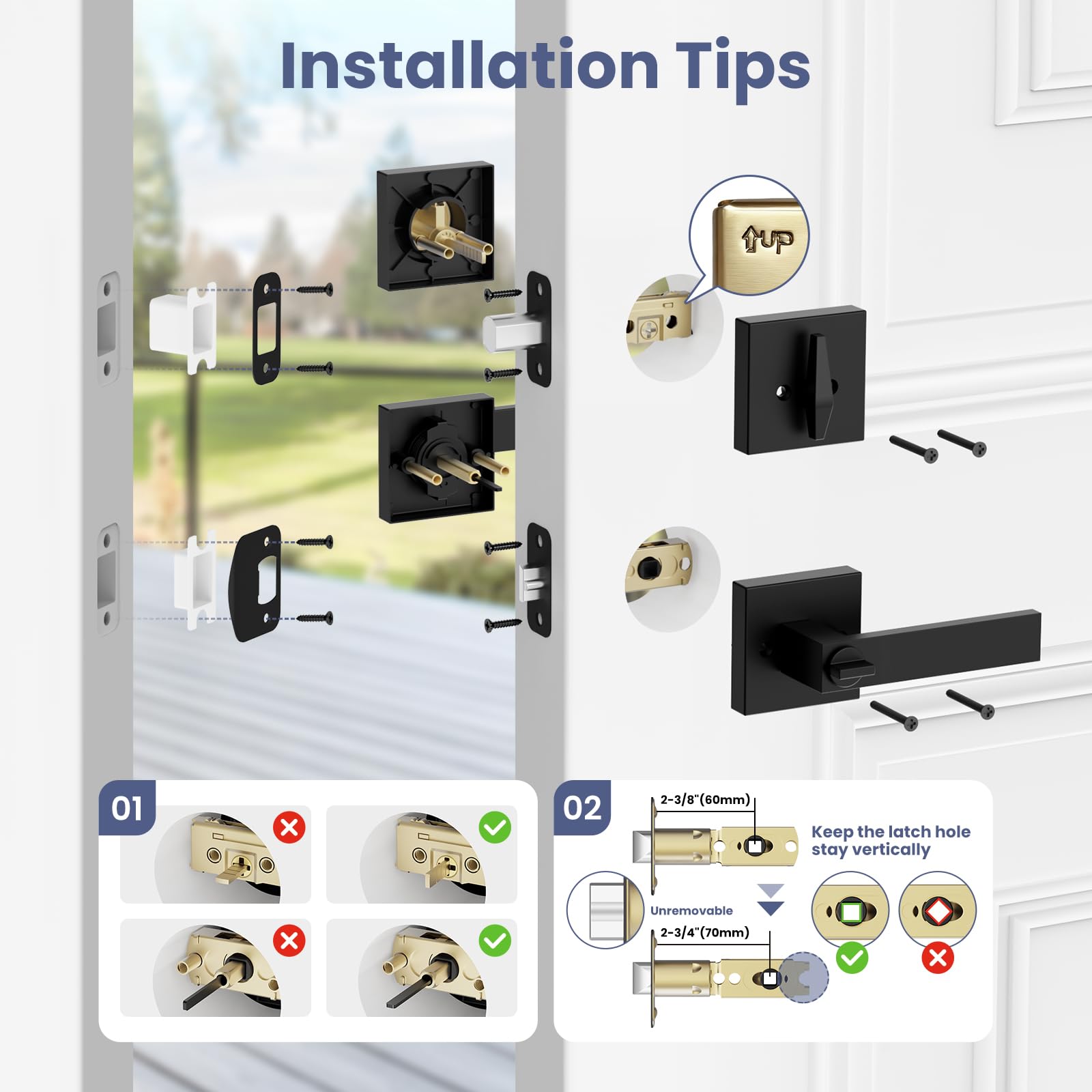Estmoon Door Locks for Front Door, Matte Black Exterior Door Handle and Single Cylinder Deadbolt Lock, Heavy Duty Modern Square Front Door Handle and Deadbolt Set, Commercial Locks for Doors, 1 Pack — Amazon image 5