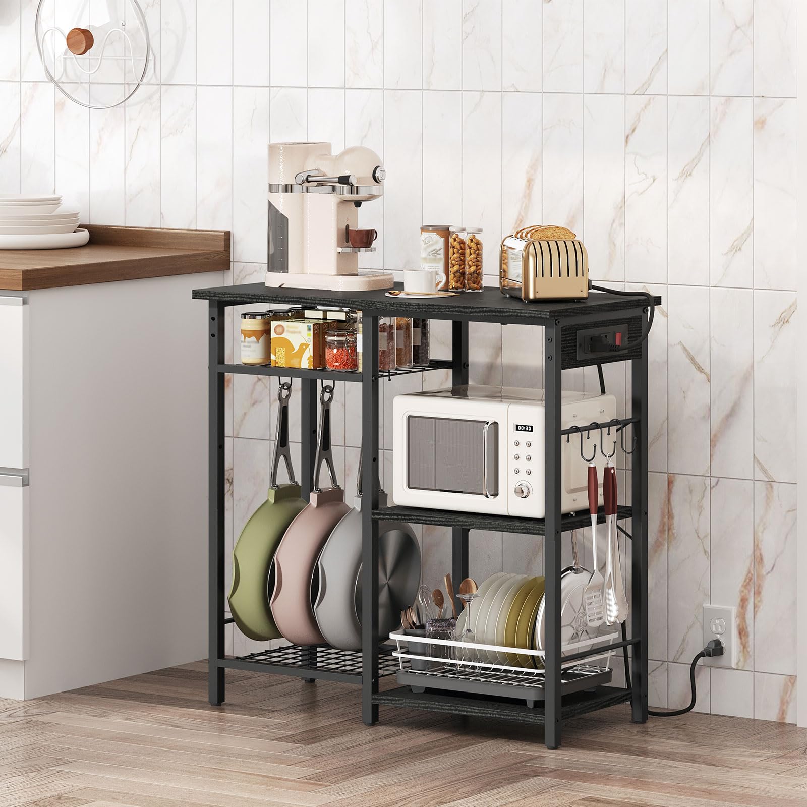 Outlet Racks Kitchen Storage Rack With Electrical Outlet And Hooks MAHANCRIS 4-Tier ...