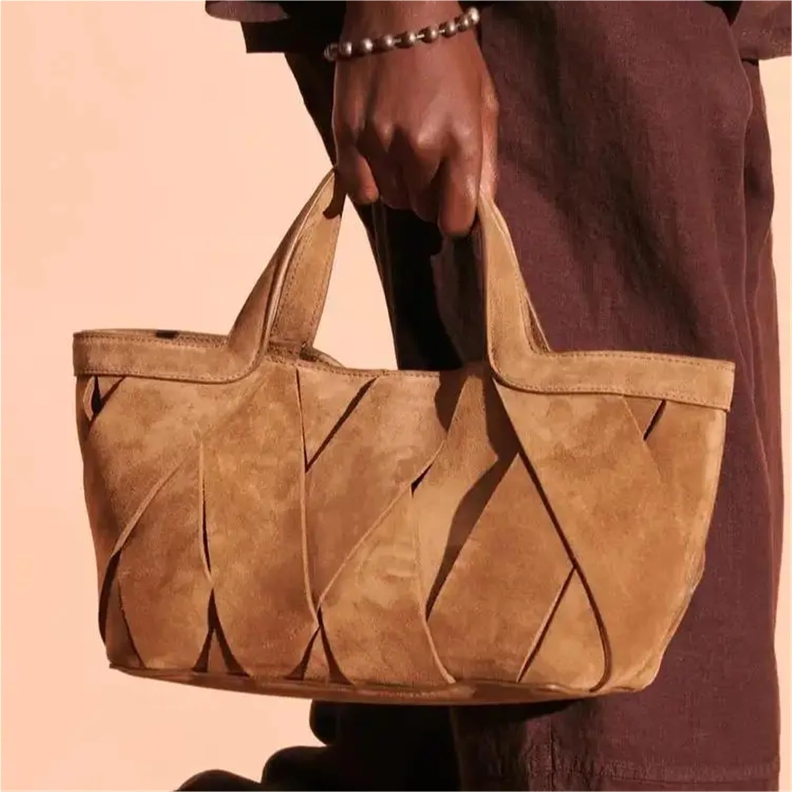Geflochtene Tasche Leder Mini-Shopper-Tasche aus Wildleder for Damen, Luxus-Design, neue Handtaschen for, einfarbige gewebte Tragetaschen Einkaufen