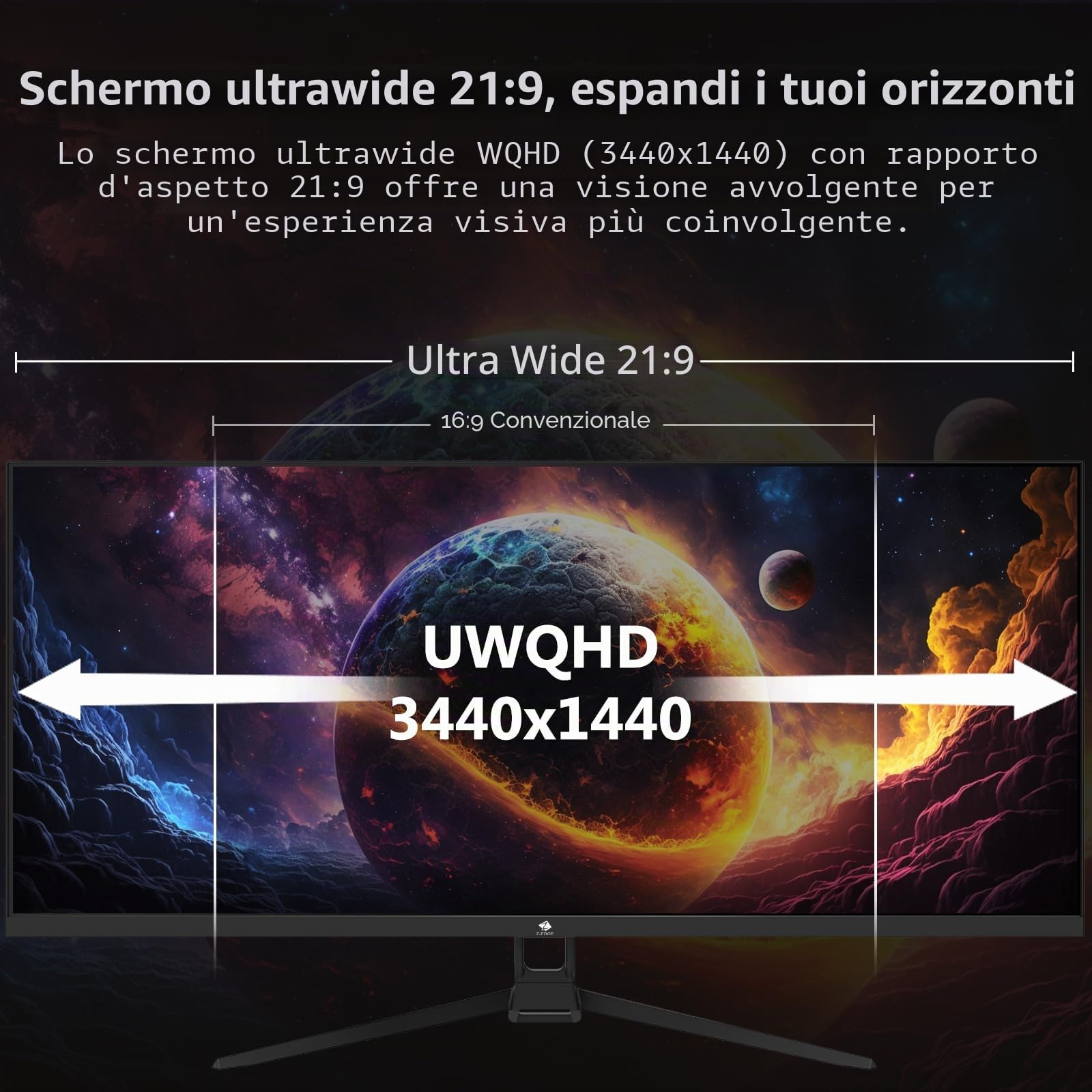 Z-Edge Schermo PC Gamer 34'', UWQHD (3440x1440), 165 Hz, Pannello IPS, 1 ms, Monitor Ultrawide 21:9, FreeSync, 300 cd/m², 2× DP1.4 & HDMI2.0, RGB, Inclinazione Regolabile, VESA 75×75 mm