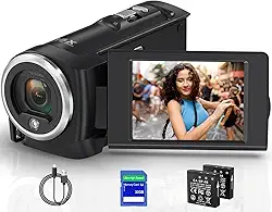Filmadora 2.7K 56MP, YouTube, com Zoom Digital 16X, Webcam, Cartão SD de 32GB,2 Baterias,Câmera de vídeo,Gravação Contínua,Vlogging,camera cybershot