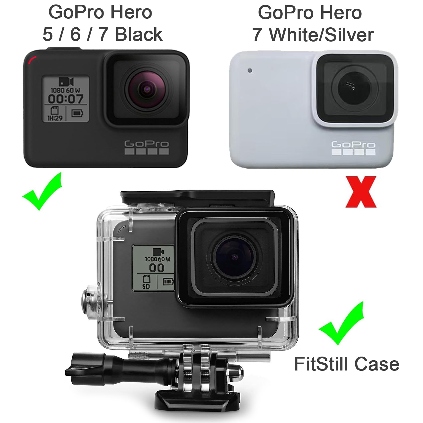 FitStill 60M/196FT Wasserdichtes Unterwassergehäuse mit 3 Tauchfiltern und Schwimmendem Griff, geeignet für Go Pro Hero 7/6/5/2018 Black Zubehör Tauchset